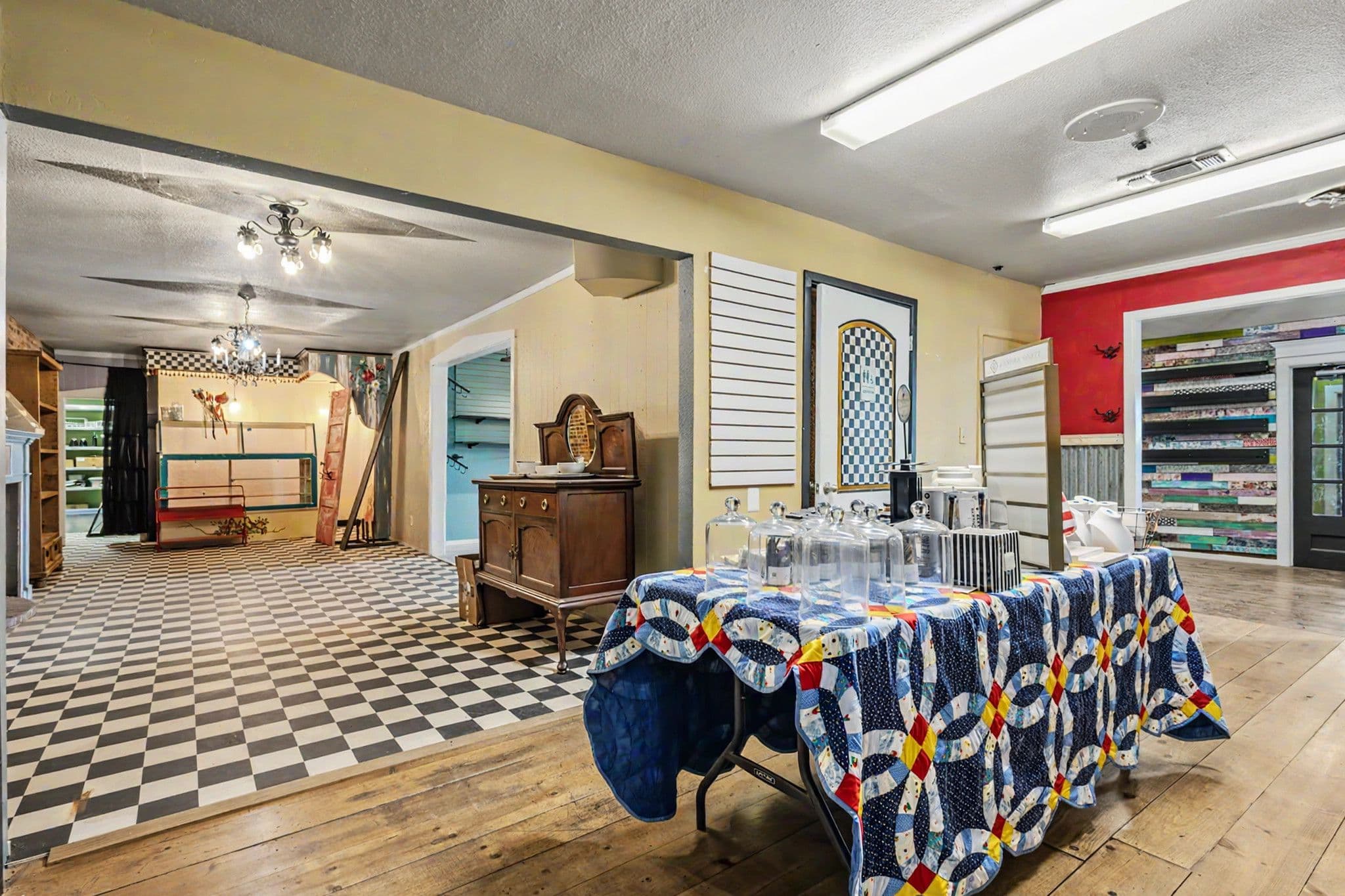 Interior Corner Shot of Front Door and Fireplace Room