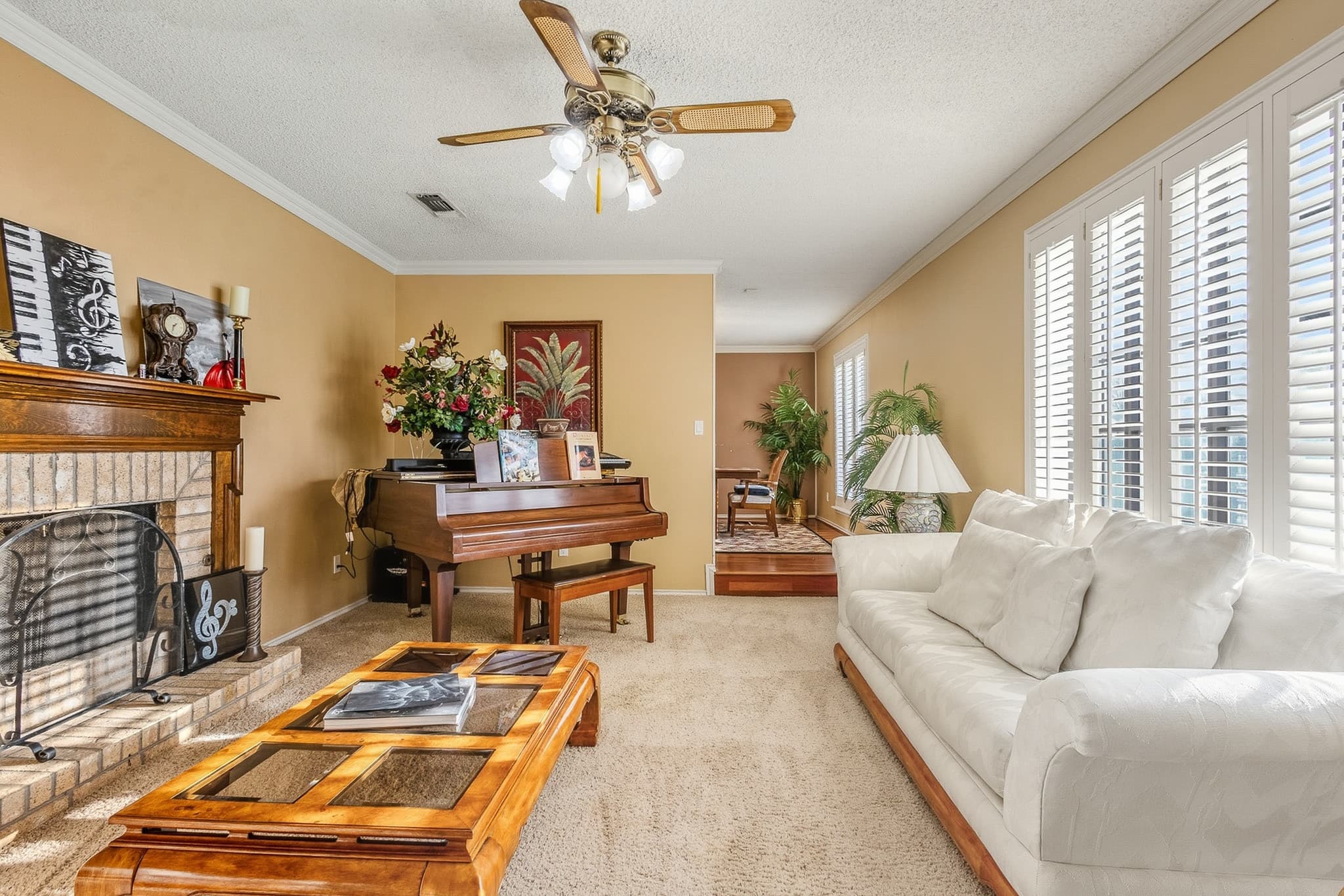 Bright open-concept living room photographed for a Lubbock real estate listing